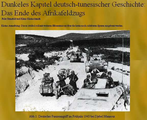 Záhlaví webových stránek s popisem konce Rommelova afrického polního tažení, při němž padl do amerického zajetí Franz Böhm (Daleker) z Velkého Jindřichova
