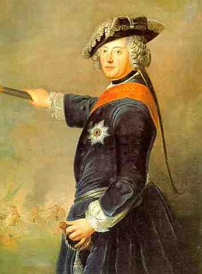 Fridrich II. Pruský jako vojevůdce na obraze Antoina Pesneho z roku 1745