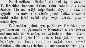 Úryvek článku ke Světozoru při příležitosti otcova odchodu na odpočinek zmiňuje i syna Eduarda