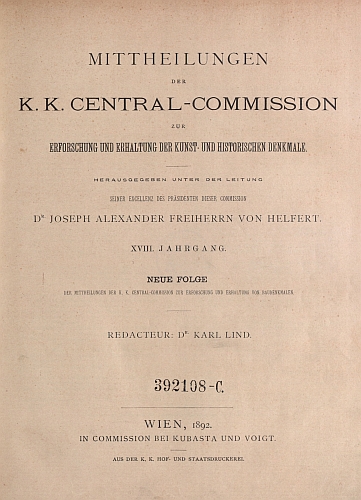 Titulní list XVIII. ročníku (1892) časopisu, vydávaného pod vedením Josefa Alexandra Helferta), kde vyšel Brechlerův text o zámecké věži