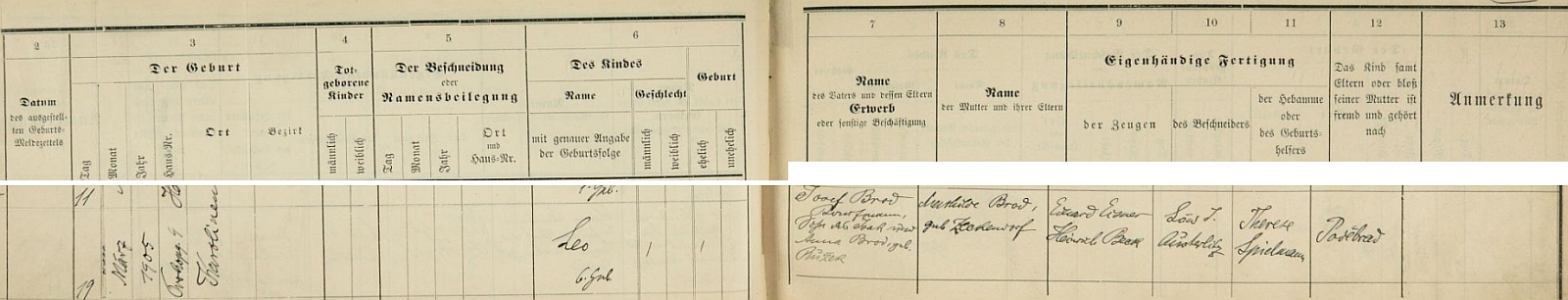 Záznam karlínské židovské matriky o jeho narození a obřízce: narodil se 19. března roku 1905 na karlínské adrese "Prokopgasse 9" jako šesté dítě v rodině obchodníka Josefa Broda (syna Isaka Broda a Anny, roz. Růžkové) a jeho ženy Mathildy, roz. Zeckendorfové, jako svědci jsou psáni Eduard Eisner a Heinrich Beck, obřízku provedl Löw J. Austerlitz, porodní bábou byla Therese Spielmannová, dítě včetně rodičů nebo pouze matky je cizí a patří do Poděbrad