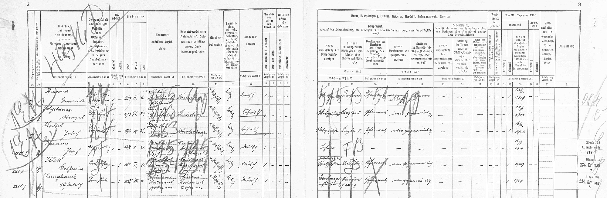Arch sčítání lidu z roku 1910 pro vimperskou faru čp. 46 i s ním