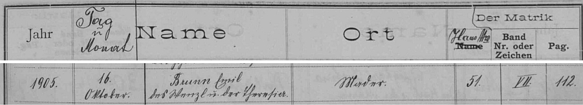 Záznam o jeho narození v indexu kvildské matriky