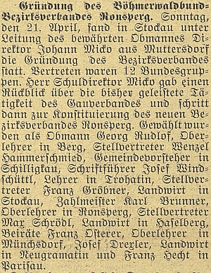 V roce 1930 jej zmiňuje budějovický německý list jako pokladníka nově vzniklého okresního svazu Böhmerwaldbund v Poběžovicích