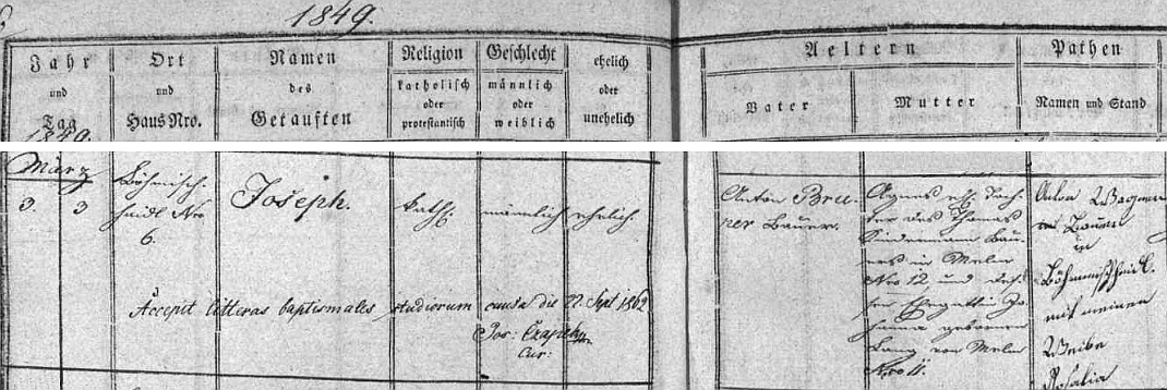 Podle záznamu v hodňovské matrice narodil se v dnes zcela zaniklé Maňávce čp. 6 Antonu Brunerovi (psán zde s jedním "n") a jeho ženě Agnes, roz. Kindermannové