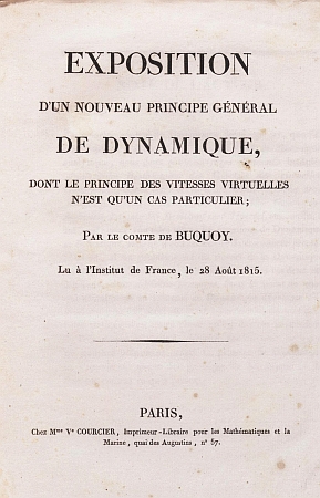 Titulní list resumé jeho přednášky v Paříži 28. srpna 1815