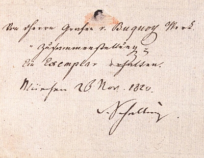 Filosofem Schellingem podepsané potvrzení o tom, že obdržel Buquoyovu knihu