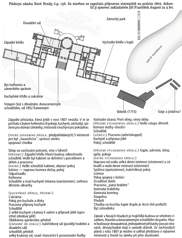 Půdorys zámku v Nových Hradech s rozpisem místností