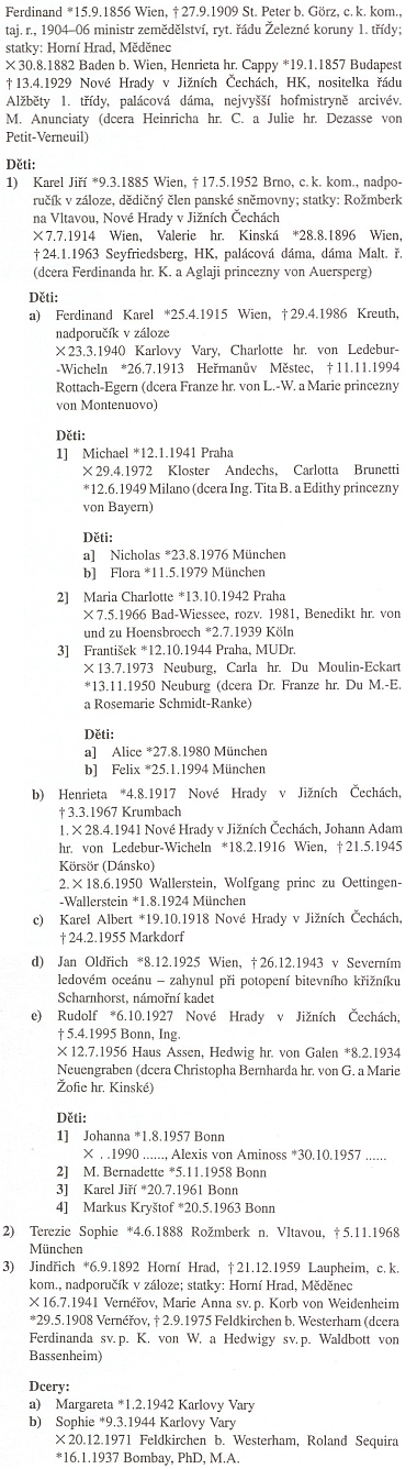 Výseč rodokmenu Buquoyů, z něhož vyplývá, že poslední majitel panství Rožmberk nad Vltavou a Nové Hrady Karel Jiří Buquoy byl její strýc