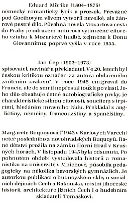 Obálka knihy s jejím textem a překladem proslulé Mörikeovy novely od Jana Čepa