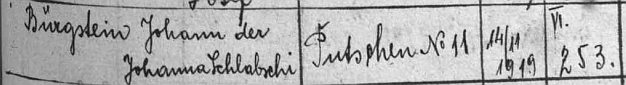 Záznam o jeho narození v indexu matriky farní obce Svéraz