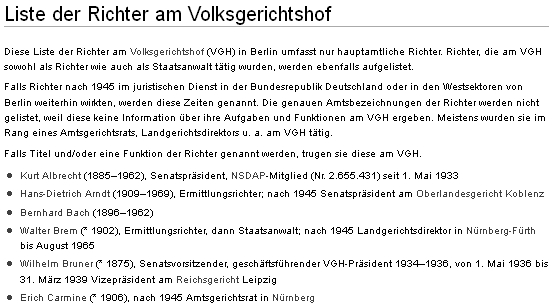 Jeho jméno, figurující už kvůli začátečnímu písmenu příjmení mezi prvními na seznamu soudců berlínského Volksgerichtshofu s poznámkou, že po roce 1945 působil jako soudní rada v Norimberku i nadále