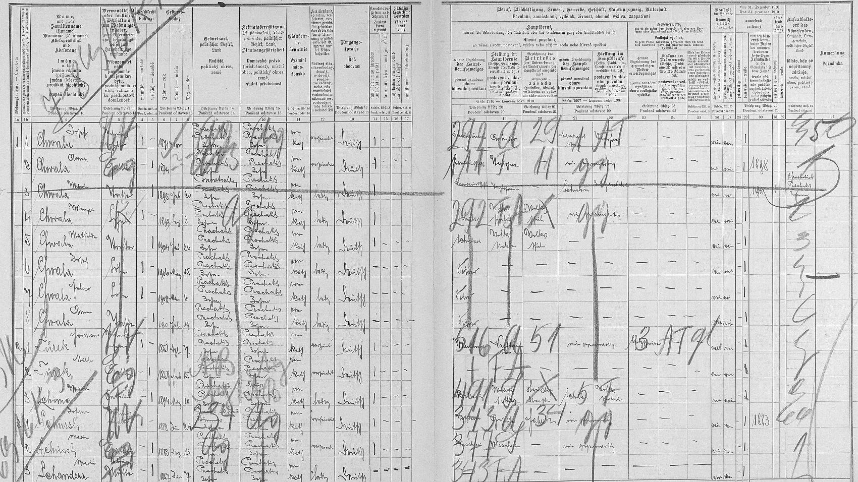 ... nicméně arch sčítání lidu z roku 1910 zachycuje rodinu i s ním na čp. 52 v dnešní Věžní ulici