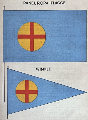 Vlajka a vlaječka Panevropské unie na návrhu z roku 1929