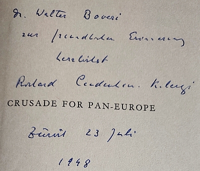 Věnování v knize "Crusade for Pan-Europe: Autobiography of a Man and a Movement" (1943)