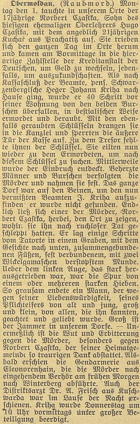 Zpráva o loupežné vraždě, jejímž spolupachatelem byl bratr Norbert...