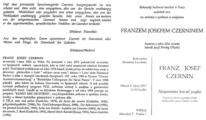 Pozvánka do rakouské literární kavárny v Praze (1997)