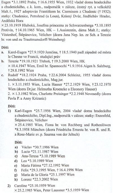 Jeho rodový záznam v Almanachu českých šlechtických rodů dosvědčuje, že jeho rodiče se brali v roce 1919 na Hluboké, matka byla titulem "princezna ze Schwarzenberga", on, jeho otec i jeho syn pak jsou po rodové linii "Vladaři domu hradeckého a chudenického"