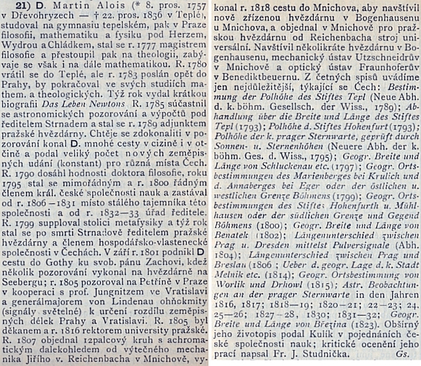 Jeho heslo v Ottově slovníku naučném od Dr. Gustava Grusse, adjunkta c.k. hvězdárny v Praze