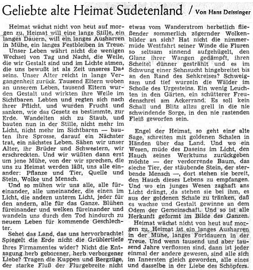 Óda na domov v Sudetendeutsche Zeitung z dubna 1953