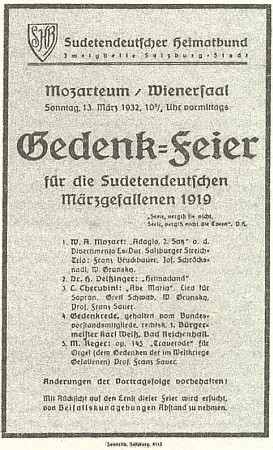 Při této vzpomínce na padlé sudetské Němce
z března 1919, konané v Salcburku k výročí
oněch událostí, zazněla i jeho báseň Heimatland