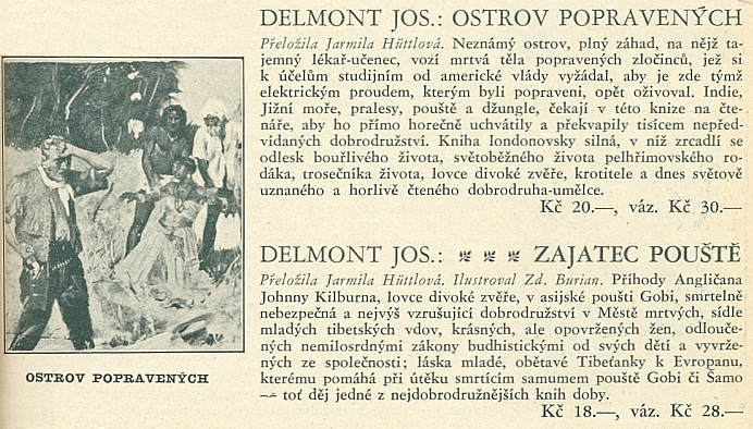 Anonce jeho dvou knih v katalogu (1932) nakladatelství J.R. Vilímek, z nichž jednu ilustroval Zdeněk Burian, obě pak přeložila Jarmila Hüttlová