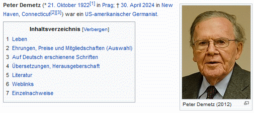 Jeho heslo na německé Wikipedii hned v úvodu uvádí i místo úmrtí v USA (klikněte na náhled)