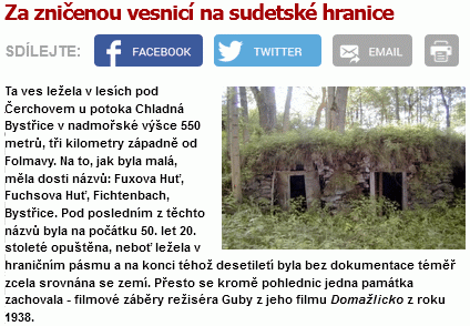 "Co zbylo z Fichtenbachu" na webových stranách Týden.cz, odkazujících i na Dimterův text z "Kohoutího kříže"
