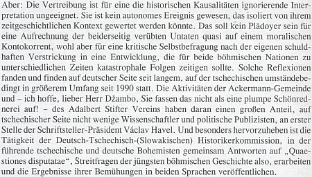 Georg. R. Schroubek v rozhovoru s ním připomíná roli Adalbert Stifter Verein a tedy i Džambovu, na objektivní reflexi "odsunu"