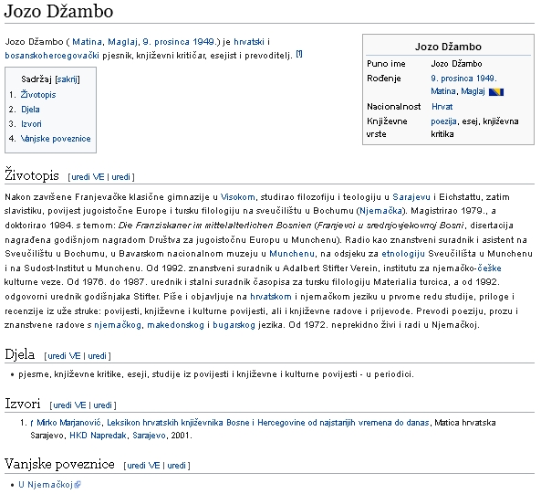 Jeho heslo v chorvatské Wikipedii