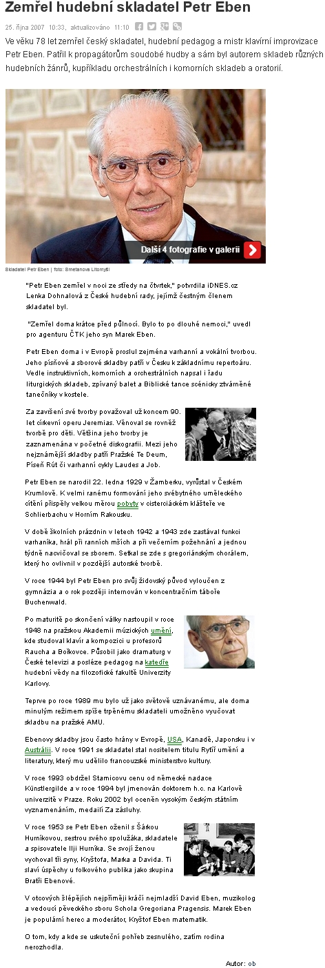 Nekrolog Ondřeje Bezra na serveru iDnes: jako datum úmrtí se uvádí středa 24. října 2007, podle syna Marka zemřel krátce před půlnocí