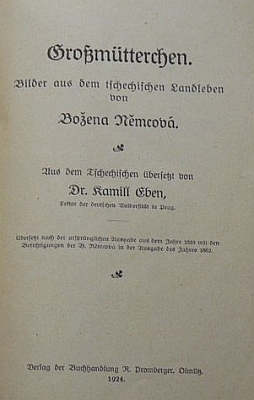 Obálka jeho německého překladu Babičky, vydaného v roce 1924 (Verlag der Buchhandlung R. Promberger)