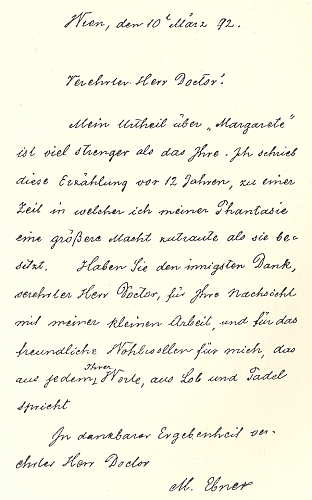 Její dopis z března roku 1892 spisovateli Karlu Emilu Franzosovi