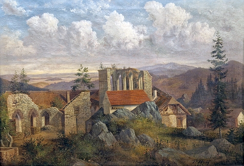 Klášter v Kuklově na obraze Theodora Wolfa (1838-1896) z roku 1883...