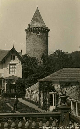 Věž Jakobínka kdysi na pohlednici Josefa Seidela...