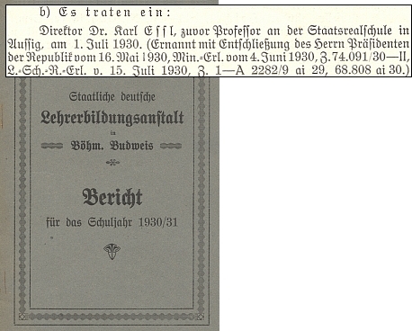 Zpráva o jeho vstupu do pedagogického sboru německého učitelského ústavu v Českých Budějovicích k 1. červenci roku 1930