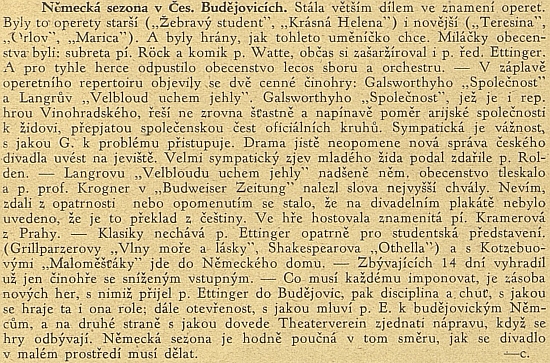 Pochvalný hlas z české strany (autorem článku je Bohumír Borkovec /1889-1949/) platí tady i jemu