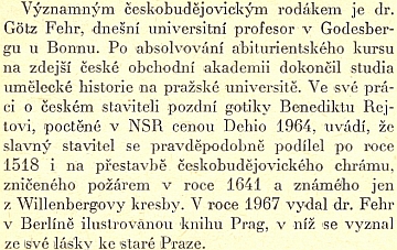 O něm v knize vzpomínek na staré Budějovice od Františka Rady