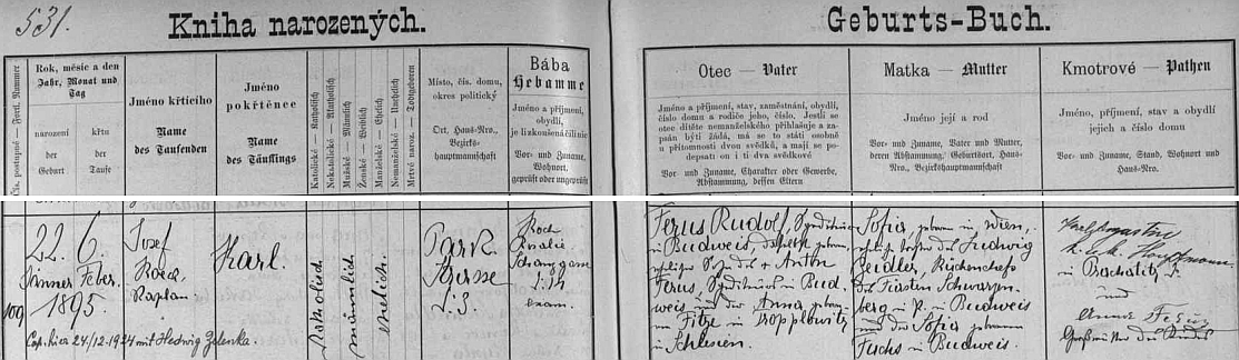 Podle českobudějovické Knihy narozených byl sice pokřtěn 6. února 1895, narodil se však už 22. ledna toho roku zdejšímu dopravci Rudolfu Ferusovi (jeho otec Anton Ferus byl zakladatelem známé firmy, matka Anna, roz. Fitzlová, pocházela z Opavice /Tropplowitz/ ve Slezsku, místě dnes rozděleném mezi Česko a Polsko) a jeho ženě Sofii, roz. Zeidlerové, dceři schwarzenberského knížecího šéfkuchaře Ludwiga Zeidlera a jeho manželky Sofie, roz. Fuchsové, obou z Budějovic - dcera se jim však narodila ve Vídni