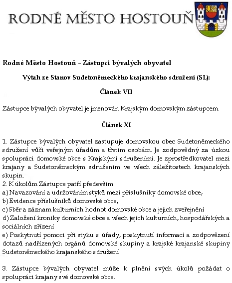 Výtah ze stanov Sudetoněmeckého krajanského sdružení o jmenování a působení "domovských zástupců"