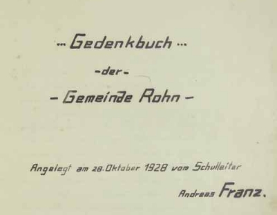 Titulní list leptačské kroniky, kterou v říjnu roku 1928 založil