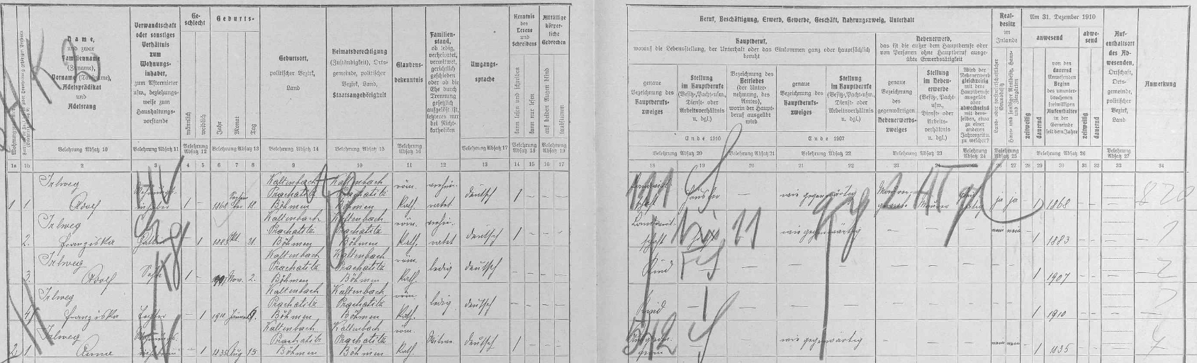 Arch sčítání lidu z roku 1910 zachycuje ve stavení čp. 67 již i jeho babičku a dědu