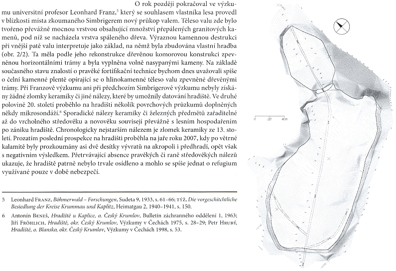 Plán hradiště na Hradišťském vrchu (Radischenberg), kde prováděl výzkum a podal o tom zprávy
v letech 1933 a 1940-41