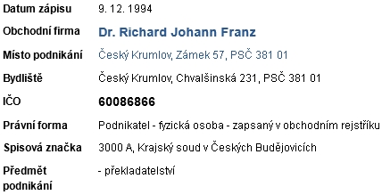 Ze stránek obchodního rejstříku z počátku roku 2015