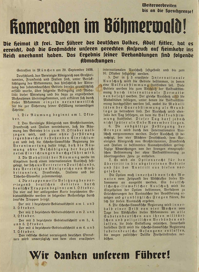 ... a leták, vlepené na podzim roku 1938 do školní kroniky