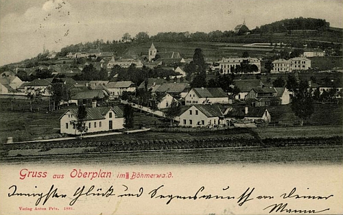 Rodná(?) Horní Planá na zachycená na pohlednici z roku 1881