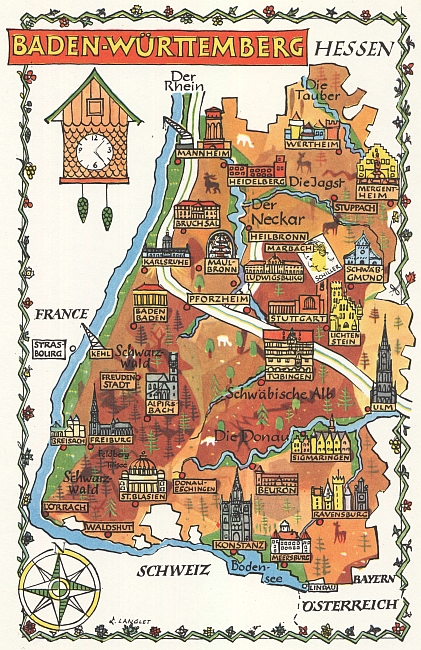 Mapka spolkové země Bádensko-Württembersko s polohou města Švábský Gmünd na východ od Schillerova rodiště Marbuch am Neckar