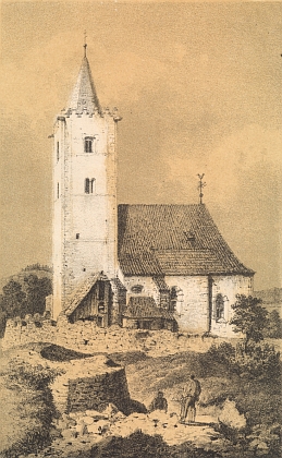 Kostel v Petrovicích a hrad Velhartice na dvou ilustracích jeho knihy