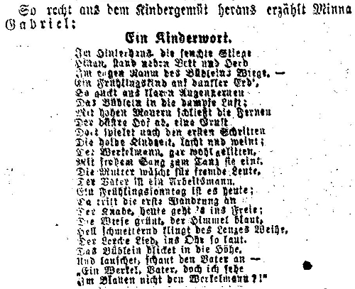 V roce 1914 vyšla ve vídeňských novinách tato báseň