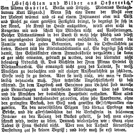 Nepříliš příznivá recenze této knihy vyšla ve vídeňském tisku na Nový rok 1910